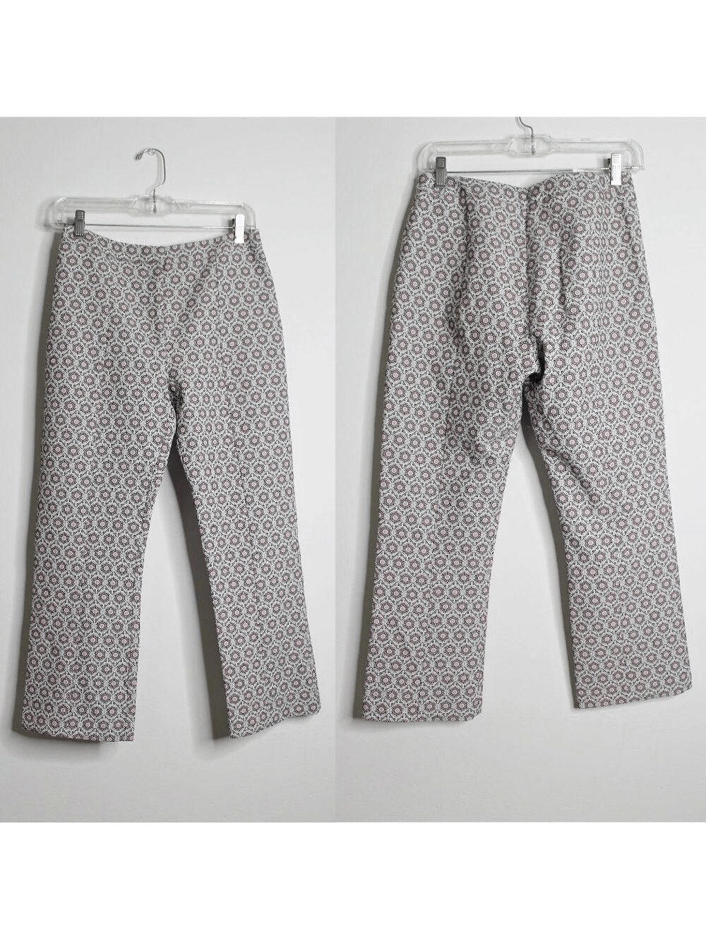 Topshop Cream Gray Burgundy Pink Patterned High Rise Crop Pant - 6